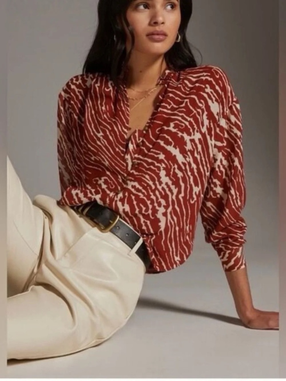 Anthropologie Blouse Long sleeve button down zebra Print - Size Small